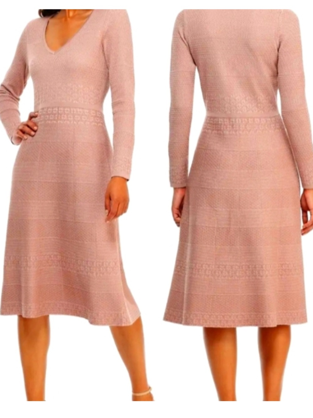 Gal Meets Glam Heidi Long Sleeve V-neck Sweater Dress Blush Size Small NEW